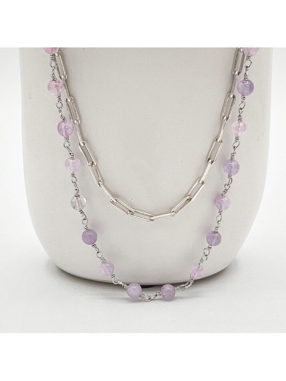 SILVER paper clip and lavender jade rosary chains.